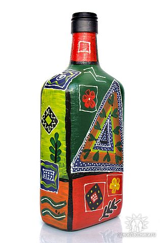 Декор бутылки - роспись яркими акриловыми красками
